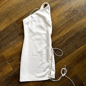 Cute one shoulder White dress- laces up side